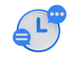 3d minimal conversation time icon. Time to talk concept. social media chat symbol. clock with a message icon. 3d illustration.