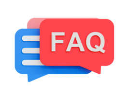 3d minimal FAQ sign. Answers to frequently asked questions. message icon with a FAQ text. 3d illustration. png