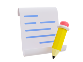 3d minimal writing a document. Document icon. Paperwork with a pencil. 3d illustration. png