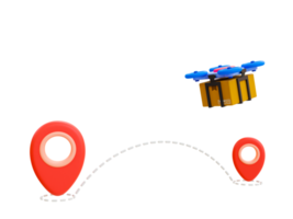 3d minimo Prodotto consegna. pacchi trasporto. merce distribuzione. Posizione icona con un' fuco consegna cartone. 3d interpretazione illustrazione. png