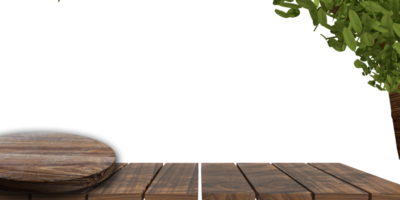 Old wood table, wooden board with tree.  background. concept. 3d rendering for display food, product, etc png