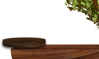 Old wood table, wooden board with tree.  background. concept. 3d rendering for display food, product, etc png