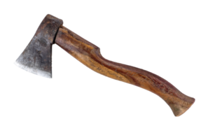 Old rusty axe with old wood transparent background, PNG file