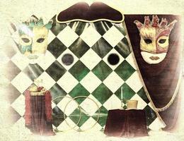 Faded retro circus background with various circus objects. Stage of the Circus Theater. photo