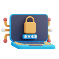 3d illustratie van laptop slot veiligheid wachtwoord png