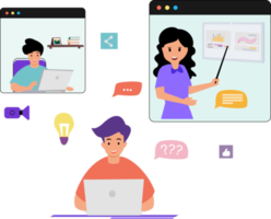 teachers and students learn online. online learning illustration png