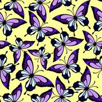 seamless pattern of bright colored butterflies on a yellow background, texture, design photo