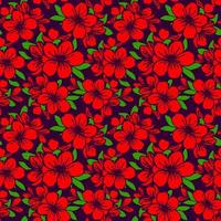 seamless pattern of red silhouettes of flowers on a dark purple background, texture, design photo