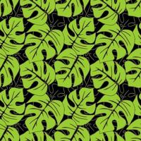 seamless asymmetric pattern of green tropical leaves on a black background, texture, design photo