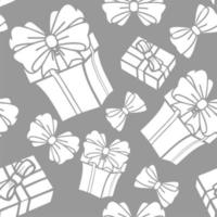 seamless asymmetric pattern of white gift boxes on a gray background, texture, background photo