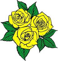 color drawing of a bouquet of three yellow roses with a black outline on a white background, logo, decor photo