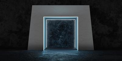 Neon light background Wall scene. Empty with lights at night Hall scene and 3D illustration photo