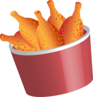 Fried chicken in red bucket. 3D realistic PNG side view.