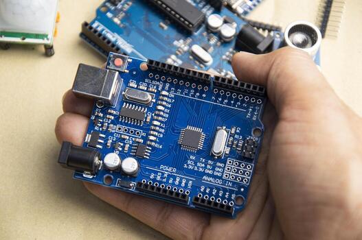 mainboard top view writing a set of instructions or a computer program in code form photo