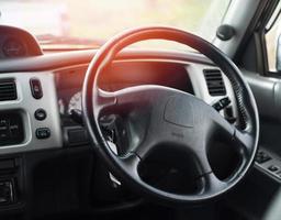 Inside car Interior with steering wheel on my car photo