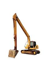 Excavator digging in construction site isolated on white background photo