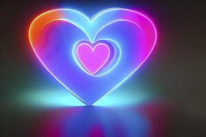 The heart shapes on abstract light neon glitter background in love concept for valentines day with sweet and romantic. Neon heart glowing background space for text. Design and digital material. photo