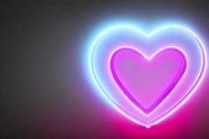 The heart shapes on abstract light neon glitter background in love concept for valentines day with sweet and romantic. Neon heart glowing background space for text. Design and digital material. photo