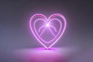 The heart shapes on abstract light neon glitter background in love concept for valentines day with sweet and romantic. Neon heart glowing background space for text. Design and digital material. photo