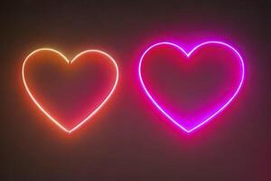 The heart shapes on abstract light neon glitter background in love concept for valentines day with sweet and romantic. Neon heart glowing background space for text. Design and digital material. photo