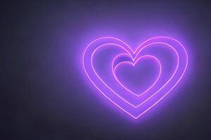 The heart shapes on abstract light neon glitter background in love concept for valentines day with sweet and romantic. Neon heart glowing background space for text. Design and digital material. photo