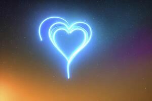 The heart shapes on abstract light neon glitter background in love concept for valentines day with sweet and romantic. Neon heart glowing background space for text. Design and digital material. photo