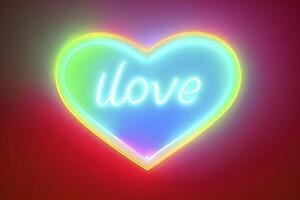 The heart shapes on abstract light neon glitter background in love concept for valentines day with sweet and romantic. Neon heart glowing background space for text. Design and digital material. photo