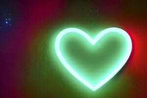 The heart shapes on abstract light neon glitter background in love concept for valentines day with sweet and romantic. Neon heart glowing background space for text. Design and digital material. photo