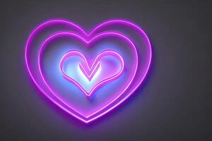 The heart shapes on abstract light neon glitter background in love concept for valentines day with sweet and romantic. Neon heart glowing background space for text. Design and digital material. photo