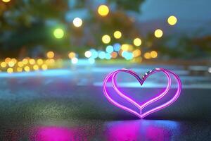 The heart shapes on abstract light neon glitter background in love concept for valentines day with sweet and romantic. Neon heart glowing background space for text. Design and digital material. photo