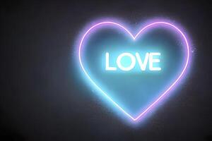 The heart shapes on abstract light neon glitter background in love concept for valentines day with sweet and romantic. Neon heart glowing background space for text. Design and digital material. photo