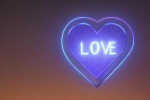 The heart shapes on abstract light neon glitter background in love concept for valentines day with sweet and romantic. Neon heart glowing background space for text. Design and digital material. photo