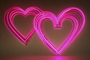 The heart shapes on abstract light neon glitter background in love concept for valentines day with sweet and romantic. Neon heart glowing background space for text. Design and digital material. photo