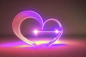 The heart shapes on abstract light neon glitter background in love concept for valentines day with sweet and romantic. Neon heart glowing background space for text. Design and digital material. photo
