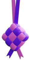 3D rendering purple pink ketupat malay rice cake illustration for islamic festival theme photo