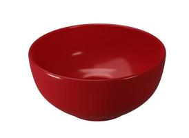 Empty red bowl on white background photo