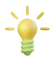 3d cartoon light bulb object icon. Use on business creative idea and brainstorming solution development 3D rendering emoji illustration photo