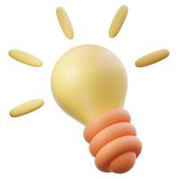 3d cartoon light bulb object icon. Use on business creative idea and brainstorming solution development 3D rendering illustration photo