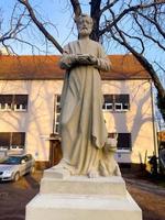 Nitra, Slovakia -01.29.2023 Statue of the Apostle Luke in the historical center of the city. photo