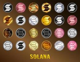 Set Solana coin SOL cryptocurrency icon. Digital currency. Altcoin symbol. Secure cryptocurrency based on blockchain. photo