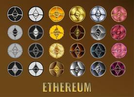 Set Cryptocurrency Ethereum ETH coin icon. Digital currency. Altcoin symbol. Secure cryptocurrency based on blockchain. photo