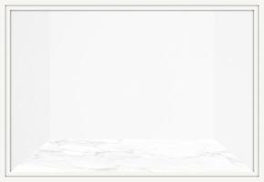 White Marble Floor with Concrete Wall Bakcground and Window Display Frame, Suitable for Product Display and Business Concept. photo