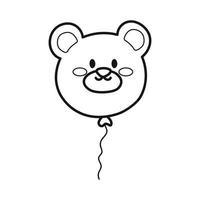 Kawaii bear balloon. Cartoon style. Hand drawn line art vector illustration isolated on white background.