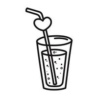 Lemonade in glass with straw. Cartoon style. Hand drawn line art vector illustration isolated on white background.