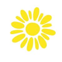 simple ilustración plana de vector de sol amarillo con forma redonda en medio, linda imagen de verano para hacer tarjetas, decoración, concepto de vacaciones y diseño de vacaciones y verano para niños