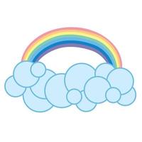 Colored rainbow with blue clouds clouds, vector