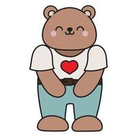 Cute cartoon bear stands and smiles. with a heart vector