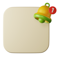 Bell alarm notification alert on blank white board icon sign on app UI 3d render illustration png