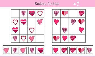 sudoku para niños con corazones. educativo juego para niños vector