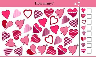 How Many Hearts, Educational Game for Children vector